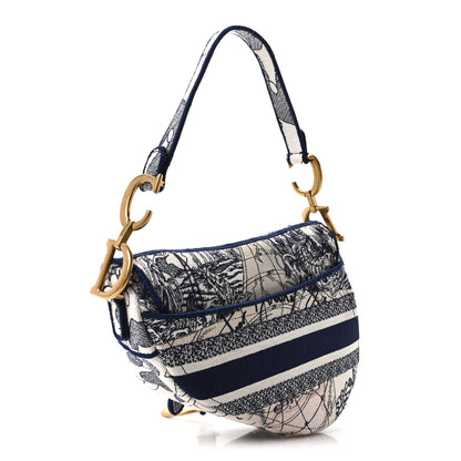 Christian Dior Canvas Embroidered Around the World Saddle Bag Blue 3 of 11