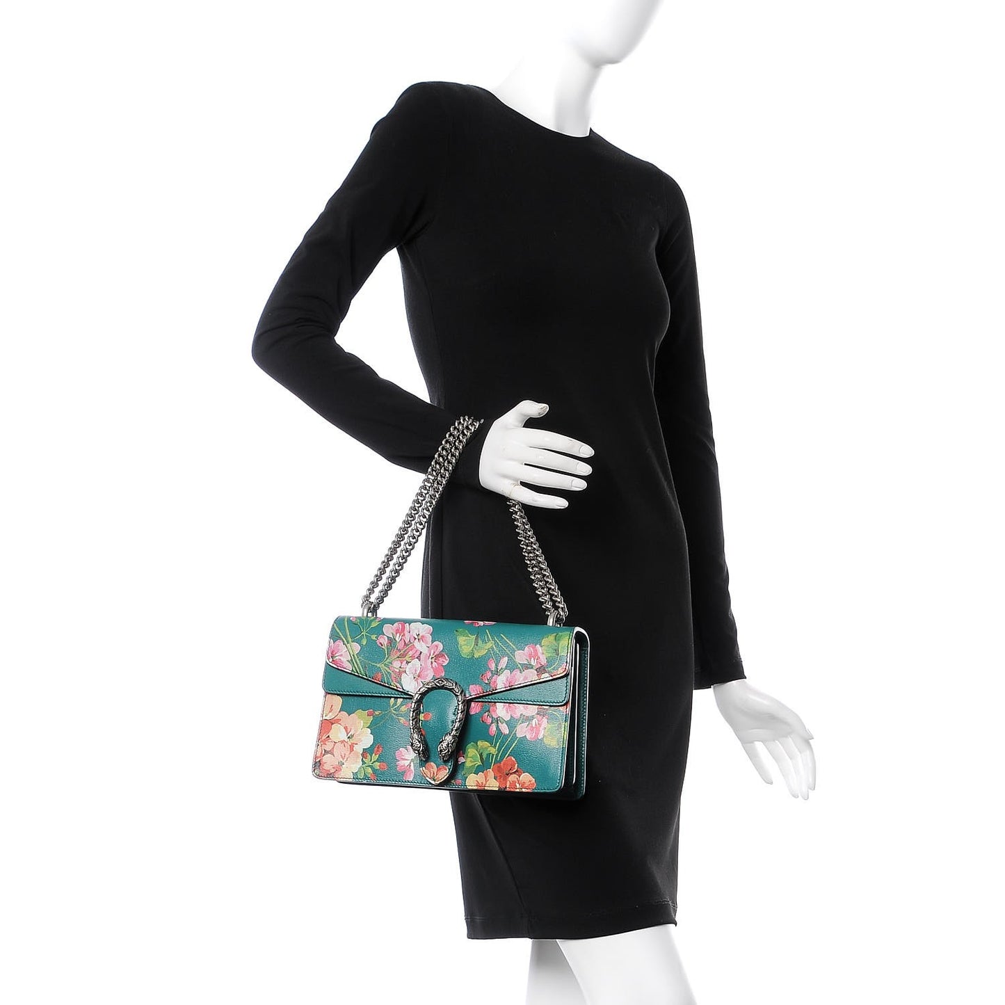 Calfskin Blooms Print Small Dionysus Shoulder Bag Bright Emerald Multicolor