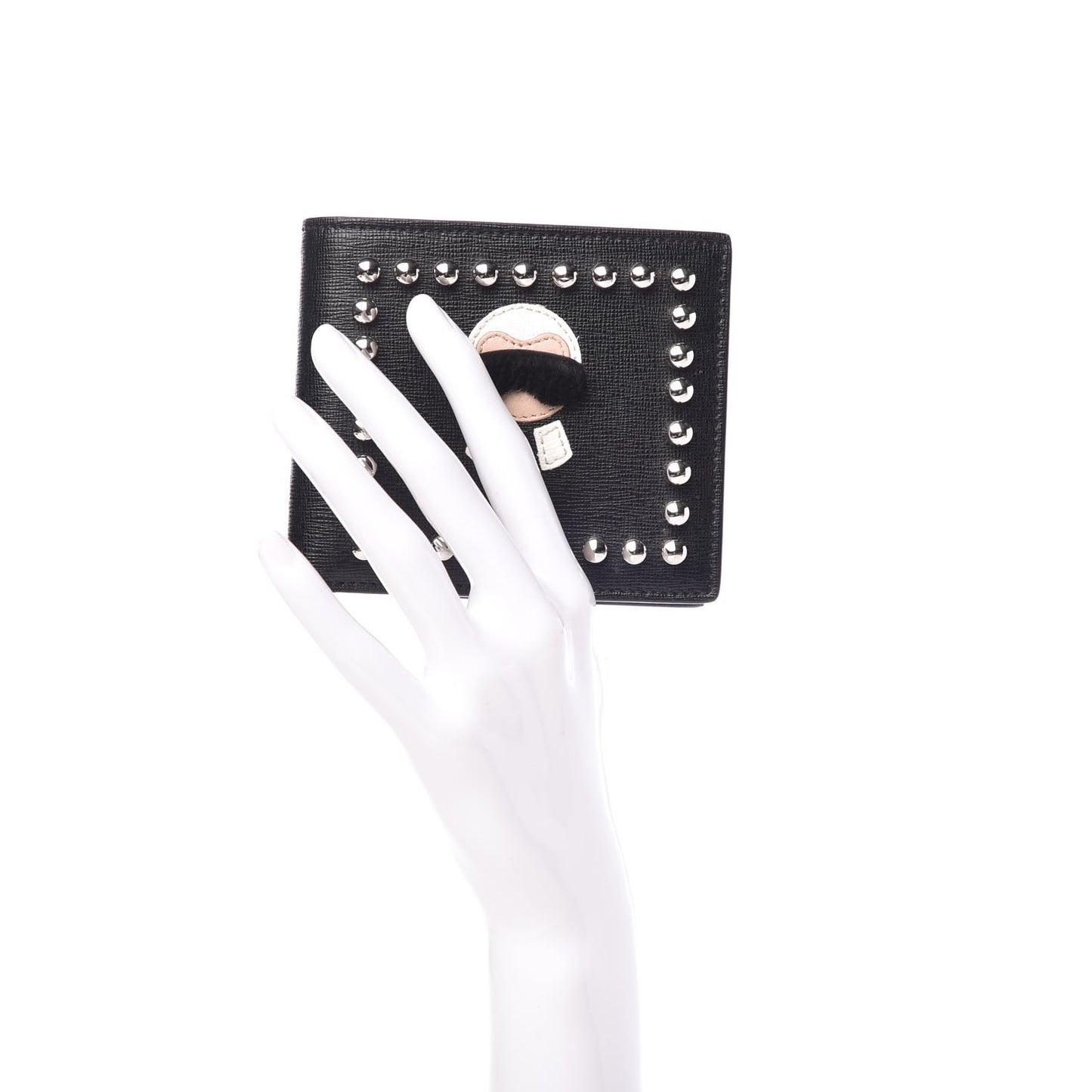 Vitello Elite Flamingo Mink Karlito Studded Bi-Fold Wallet Black White Plaster