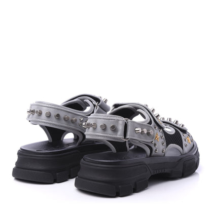 Gucci Technical Canvas Calfskin Reflective Studded Mens Aguru Sandals 10 Silver Black 4 of 8