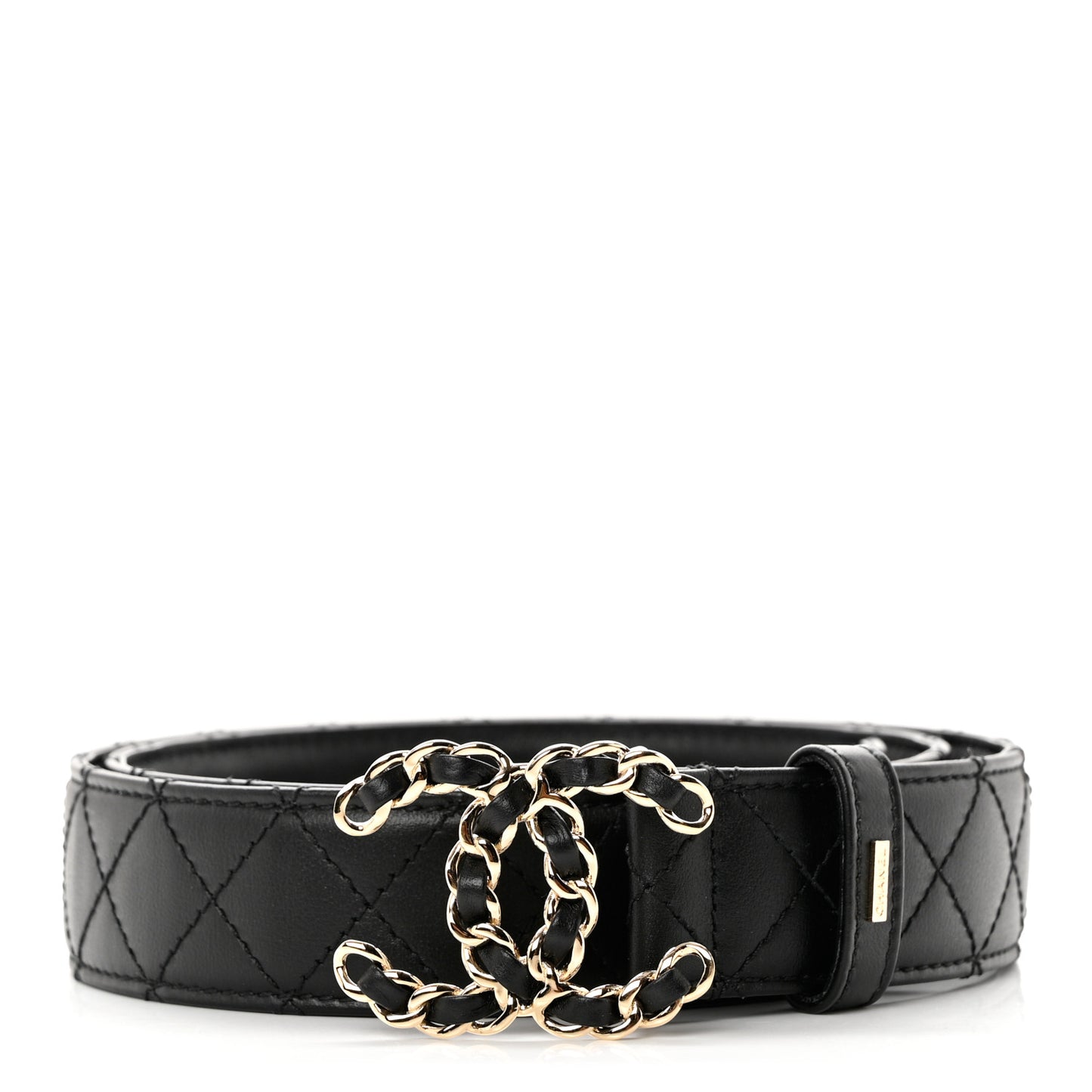 Calfskin Quilted CC Chain Belt 90 36 Black