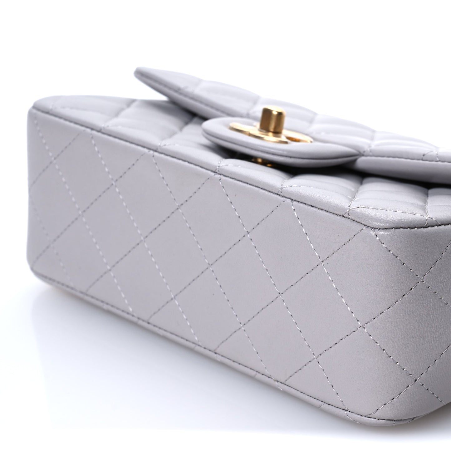 Lambskin Quilted Mini Top Handle Rectangular Flap Grey