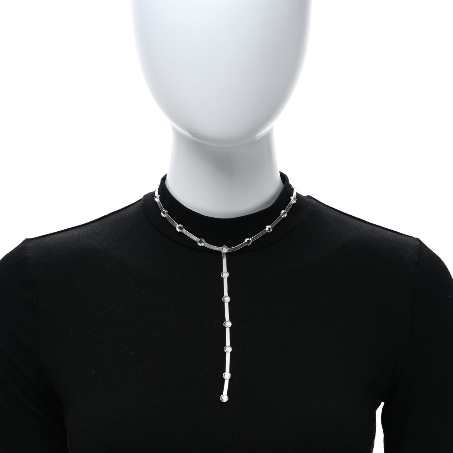 Metal Crystal Drop Necklace Silver