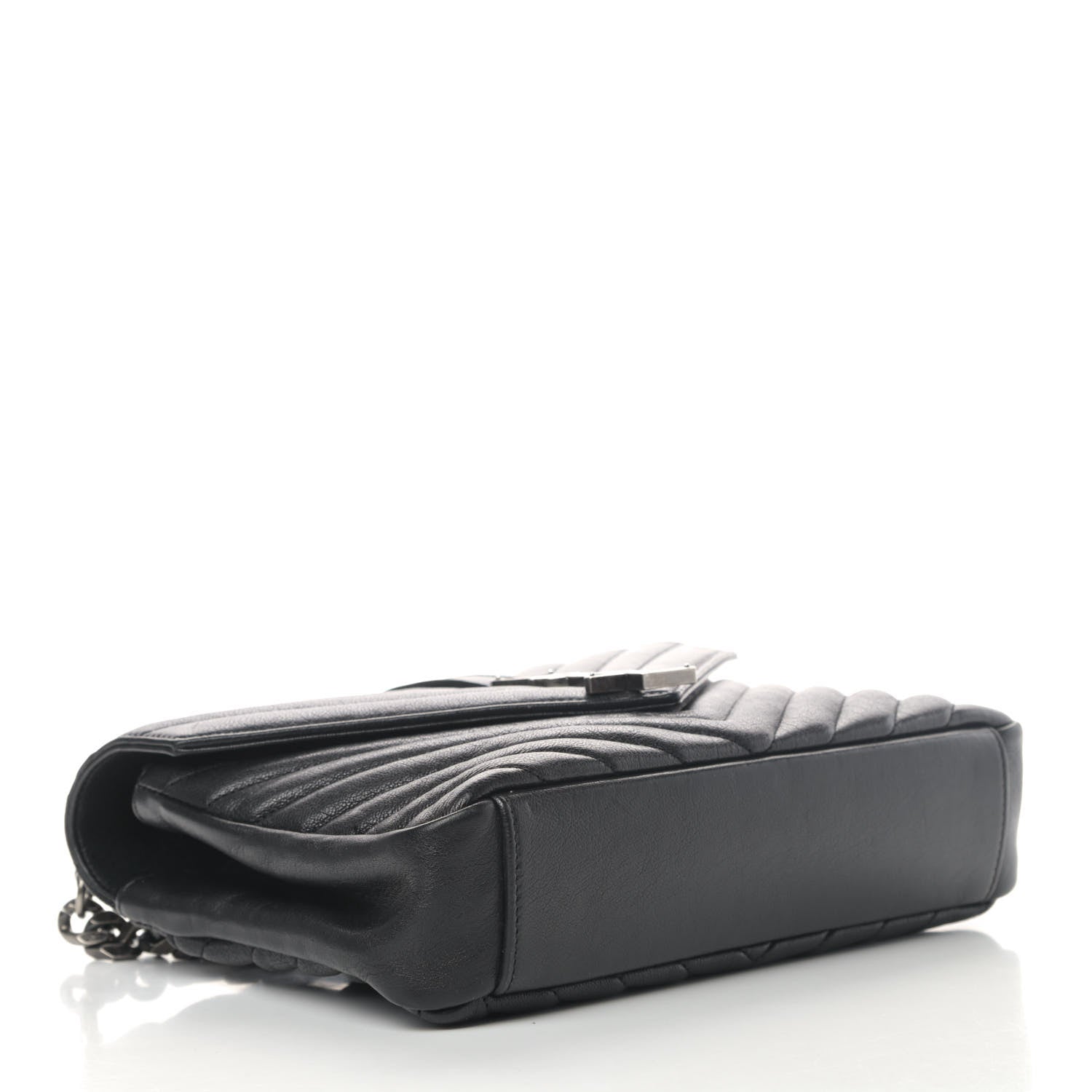 Saint Laurent Sheepskin Matelasse Chevron Monogram Medium College Bag Black 3 of 4