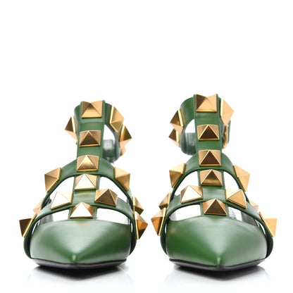 Valentino Garavani Calfskin Roman Stud Ankle Strap Flat Mules 36.5 Fern 2 of 12