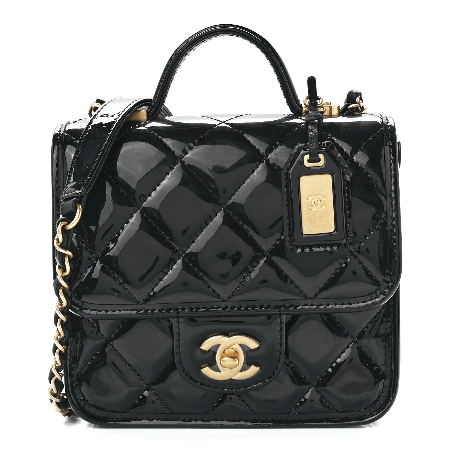 Chanel Patent School Memory Mini Top Handle Flap Black 1 of 12