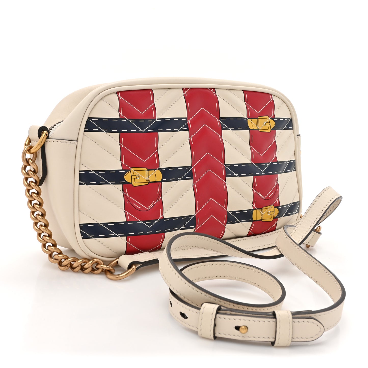 Calfskin Matelasse Trompe L'Oeil Print Small GG Marmont Chain Shoulder Bag White