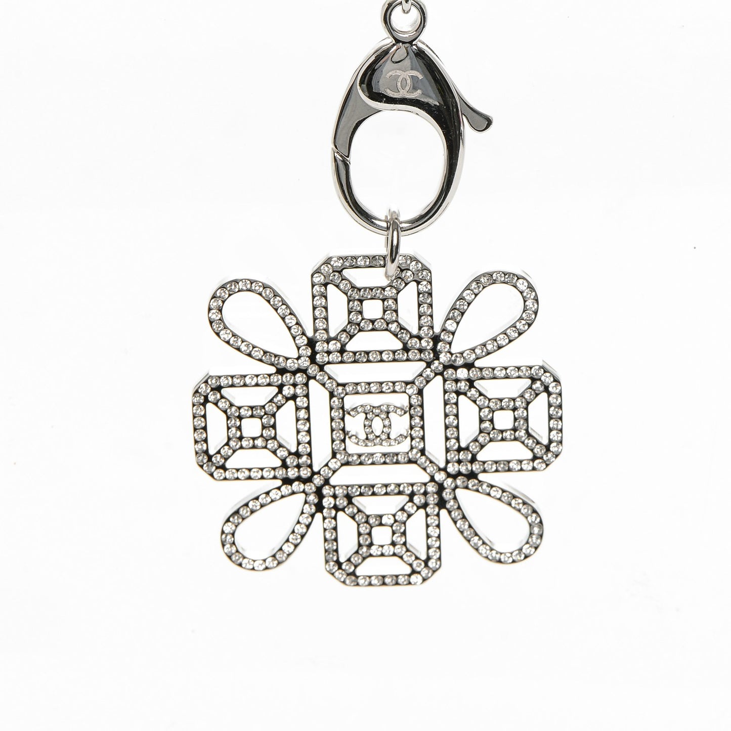 Crystal CC Lanyard Necklace Black Silver