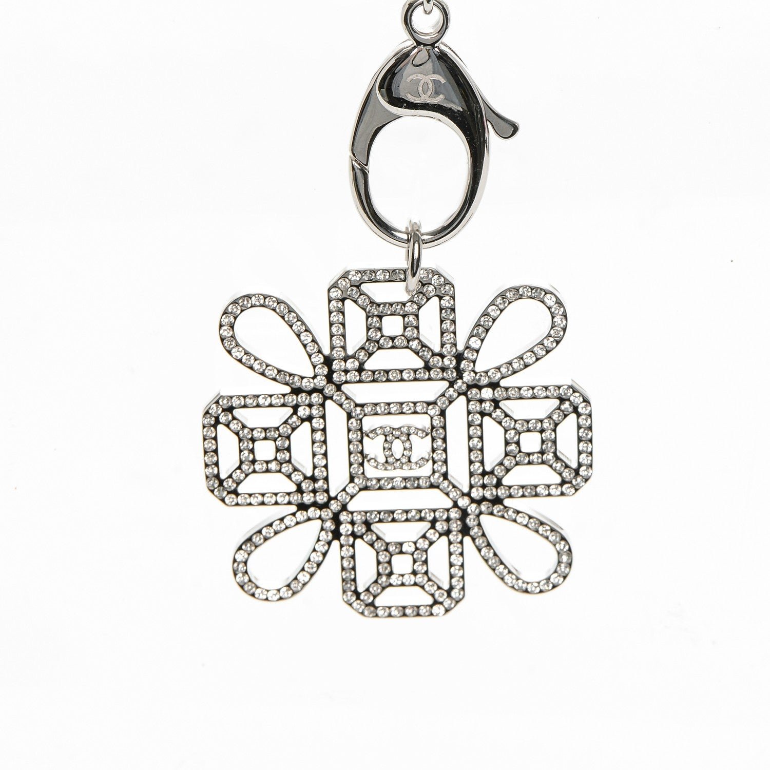 Chanel Crystal CC Lanyard Necklace Black Silver 4 of 6