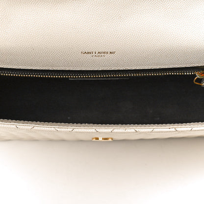 Saint Laurent Grain De Poudre Mixed Matelasse Large Triquilt Monogram Satchel Porcellana 5 of 13