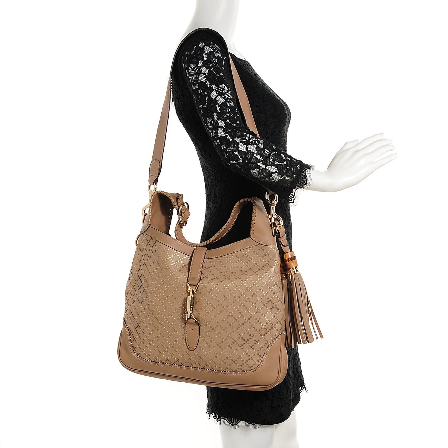 Gucci Calfskin Laser Cut Medium New Jackie Shoulder Bag Porridge 2 of 7