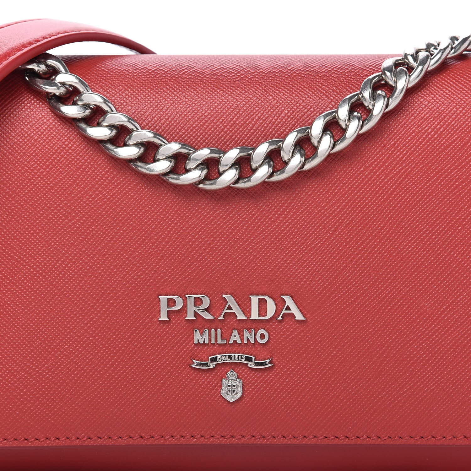 Prada Saffiano Soft Calfskin Chain Crossbody Bag Fuoco 10 of 10