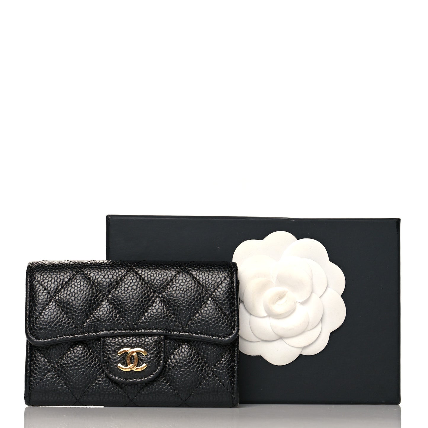 Caviar Quilted Flap Card Holder Black