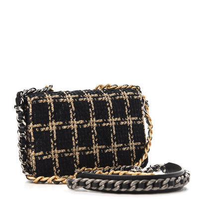 Chanel Tweed Quilted 19 Wallet On Chain WOC Black Beige 3 of 10