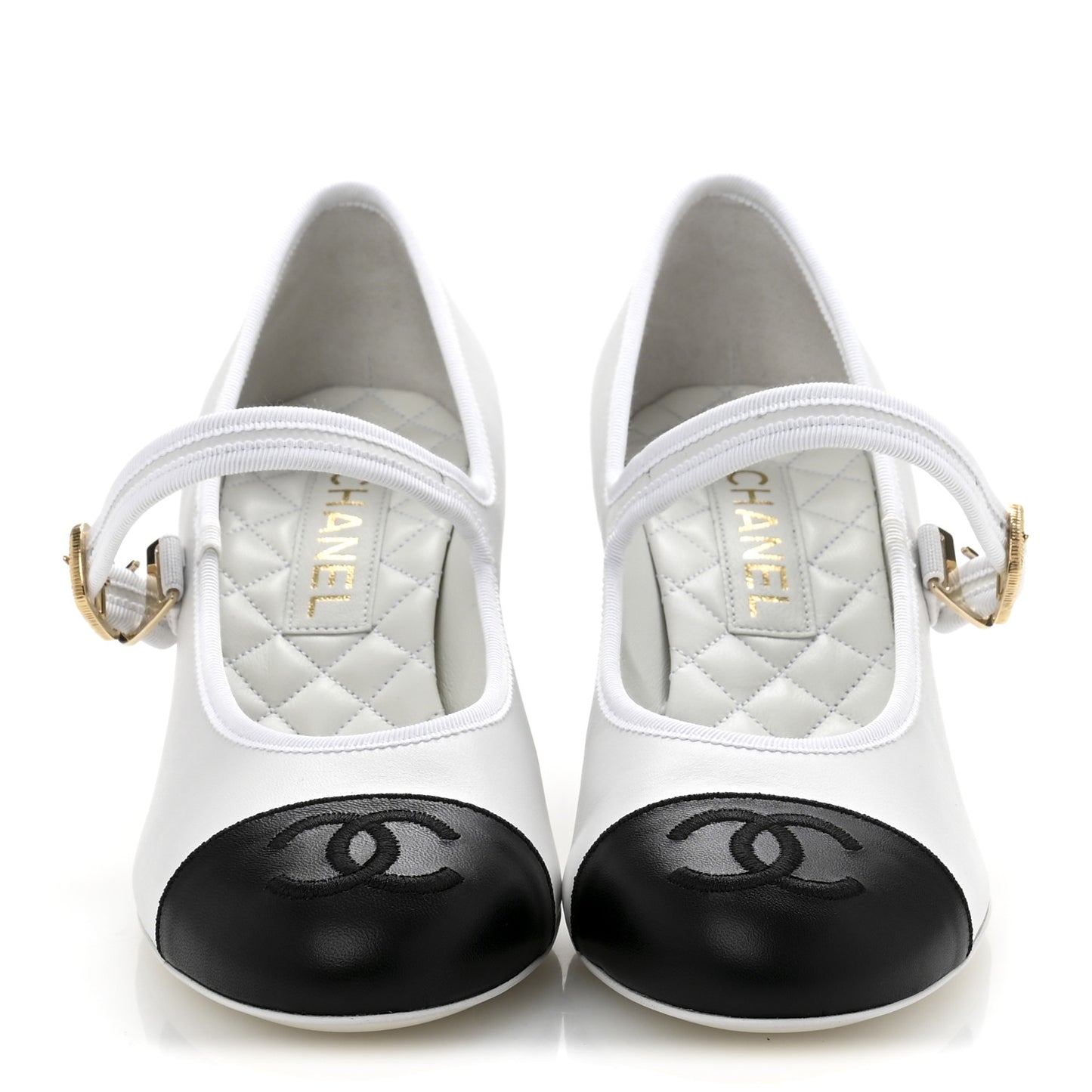 Lambskin CC Cap Toe Mary Jane Pumps 39 White Black