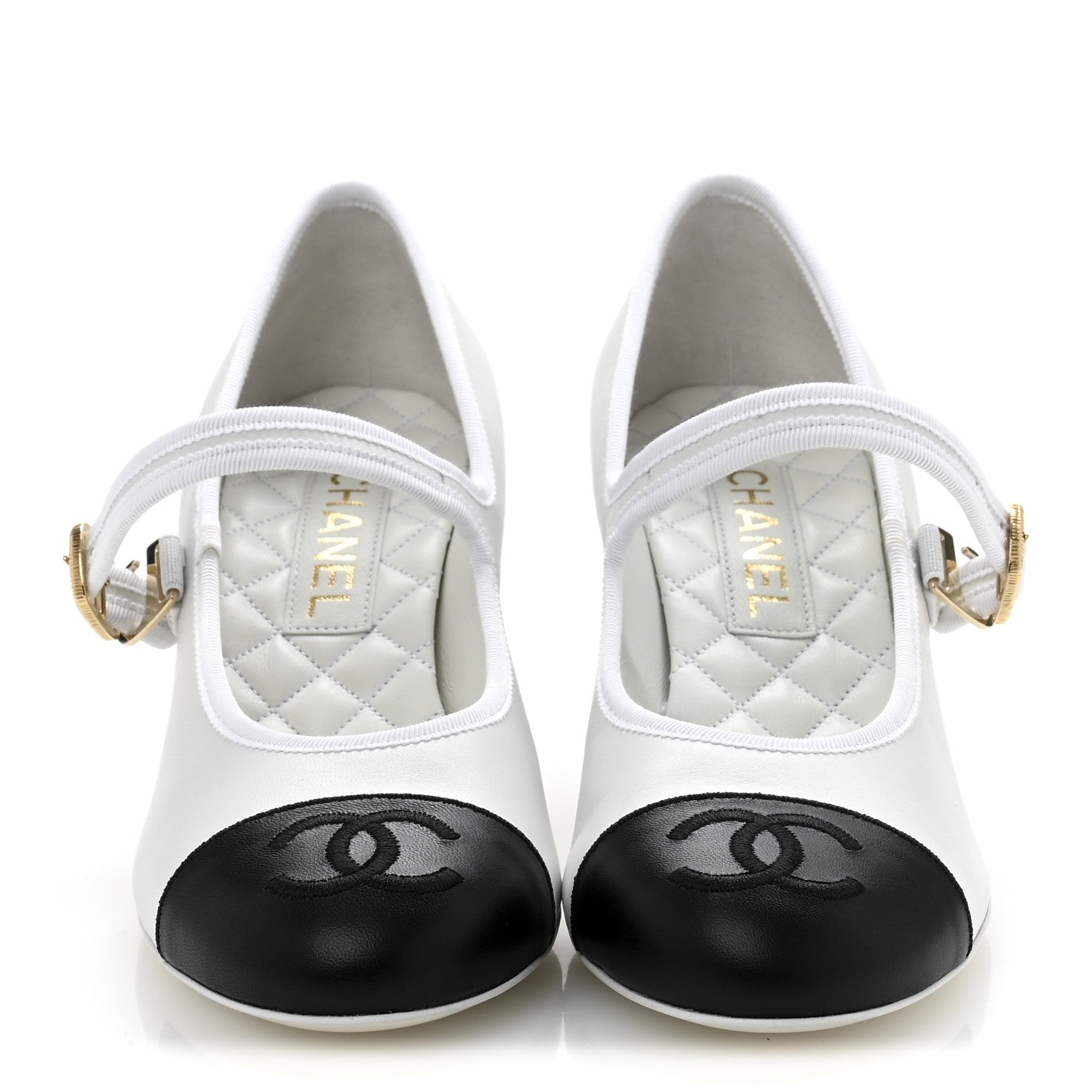 Chanel Lambskin CC Cap Toe Mary Jane Pumps 39 White Black 3 of 12