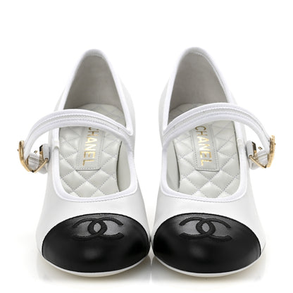 Chanel Lambskin CC Cap Toe Mary Jane Pumps 39 White Black 3 of 12
