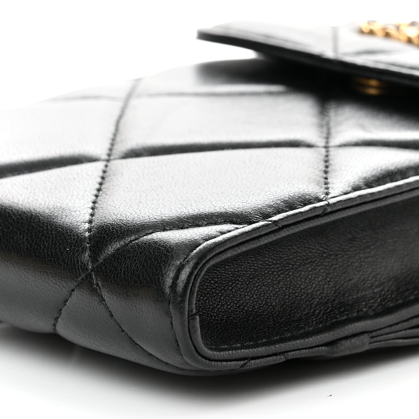 Lambskin Quilted Chanel 19 Phone Holder With Chain Black