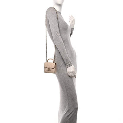 Chanel Lambskin Quilted Bi-Color Top Handle Clutch With Chain Beige Brown 2 of 12