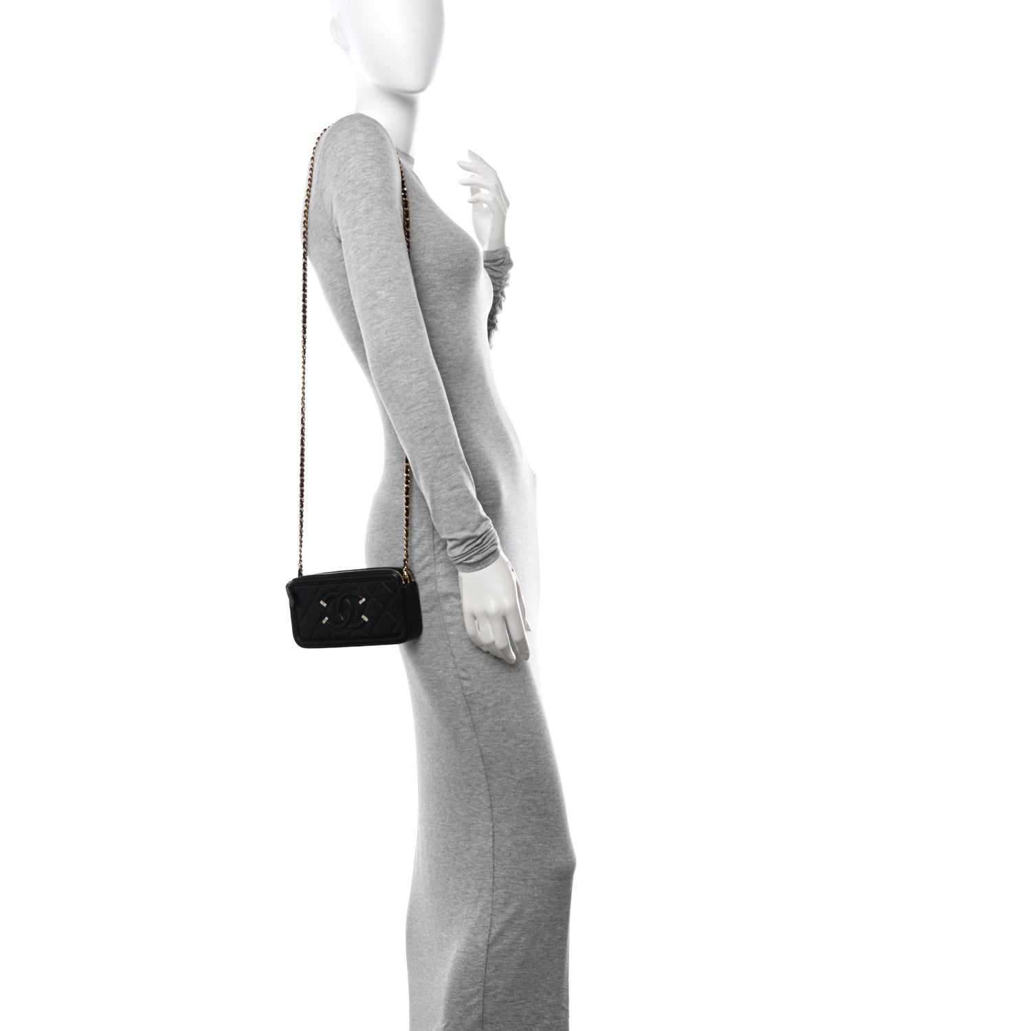 Chanel Caviar Quilted CC Filigree Clutch With Chain Black 2 of 13