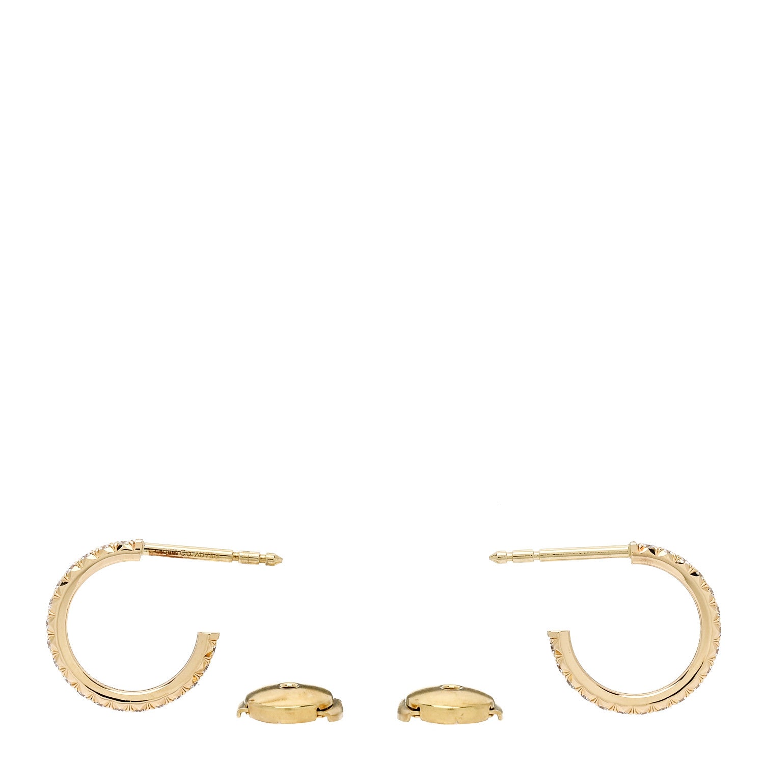 Tiffany 18K Yellow Gold Diamond Small Metro Hoop Earrings 3 of 4
