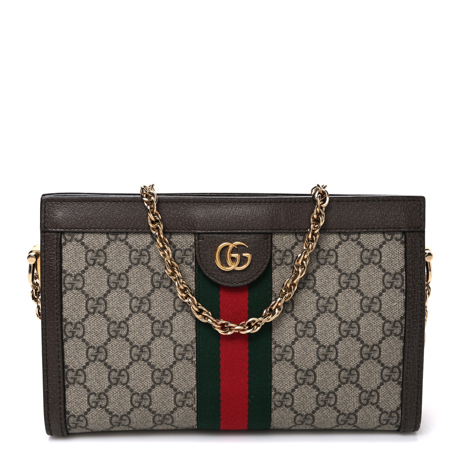 Gucci GG Supreme Monogram Web Small Ophidia Chain Shoulder Bag Brown 1 of 10