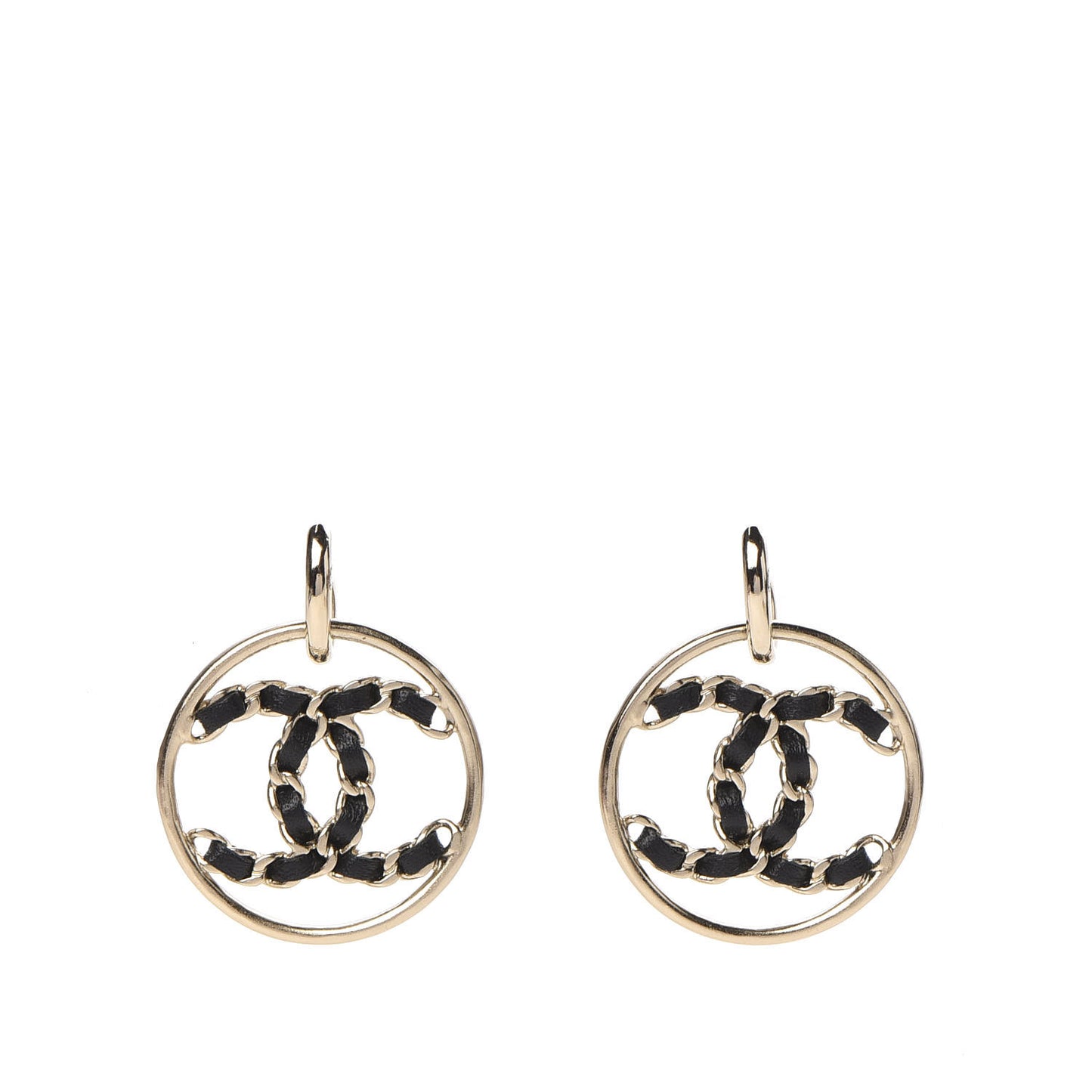 Lambskin High Society CC Round Drop Earrings Gold Black