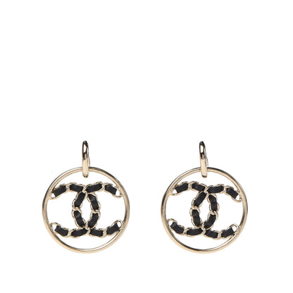 Chanel Lambskin High Society CC Round Drop Earrings Gold Black 1 of 4