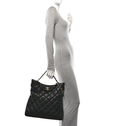 Chanel Caviar Quilted Fold Over Hobo Black 2 of 10