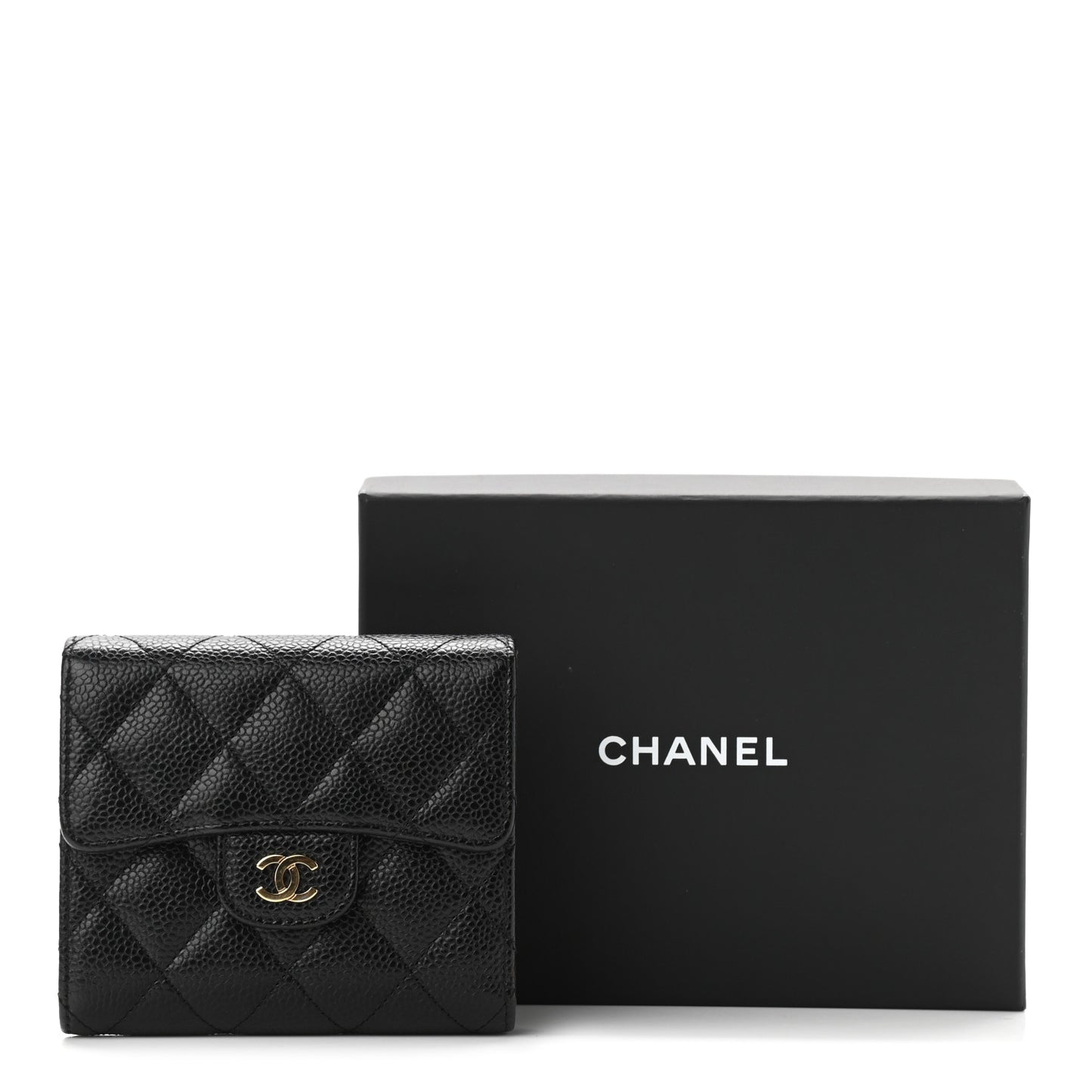 Caviar Quilted Compact Flap Wallet Black