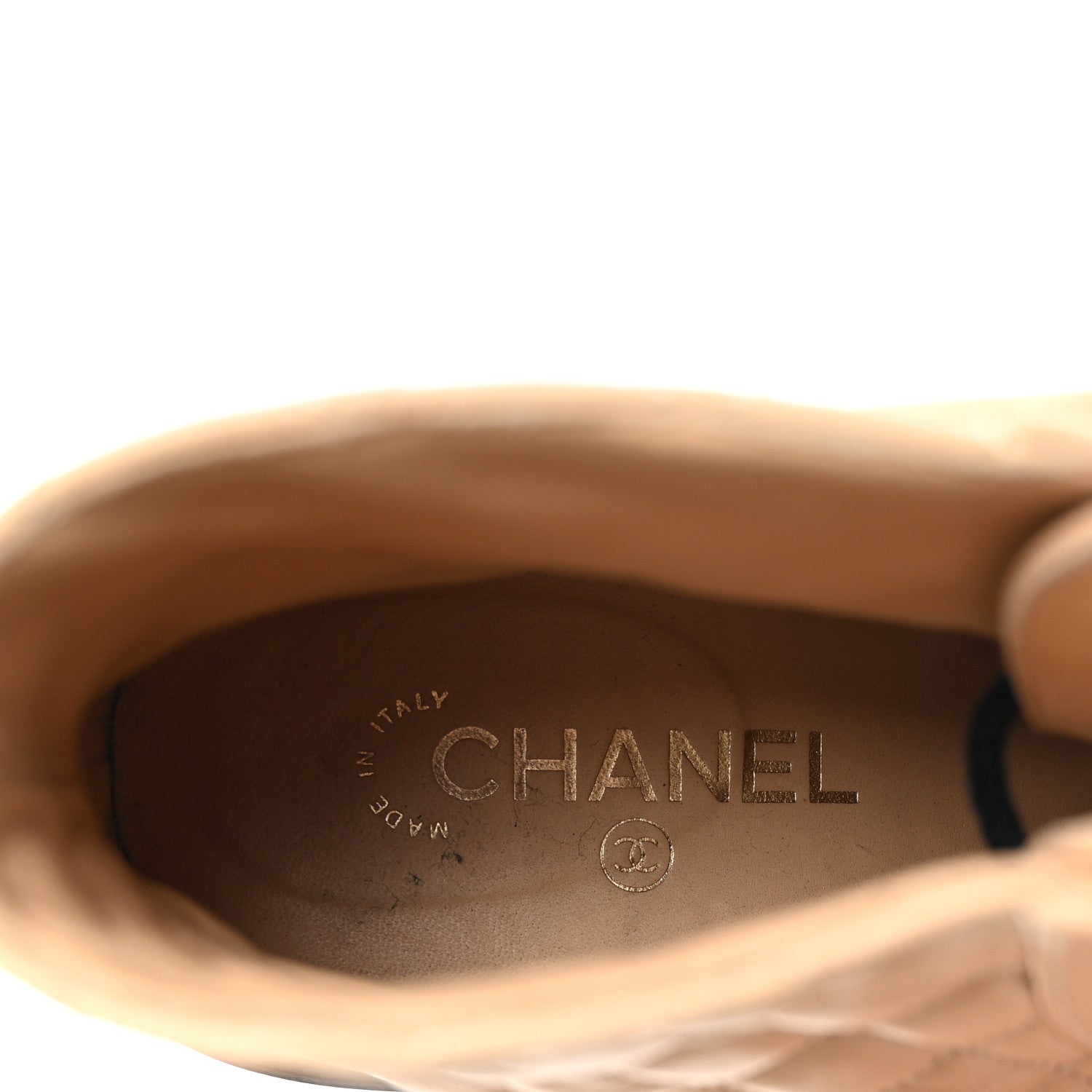 Chanel Lambskin Calfskin Quilted Lace Up Combat Boots 41 Beige Black 8 of 9