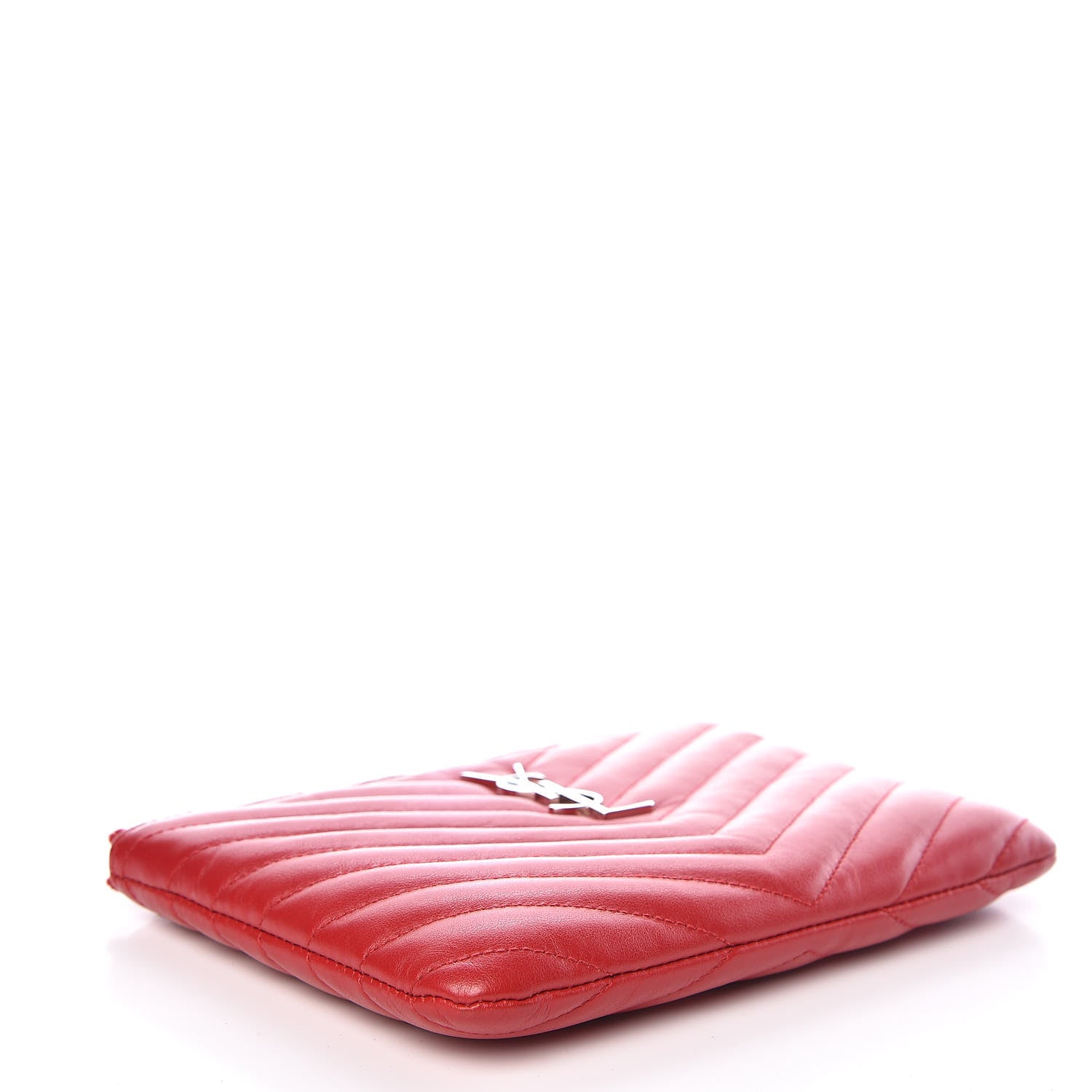 Saint Laurent Calfskin Matelasse Chevron Monogram Pouch Red 4 of 12