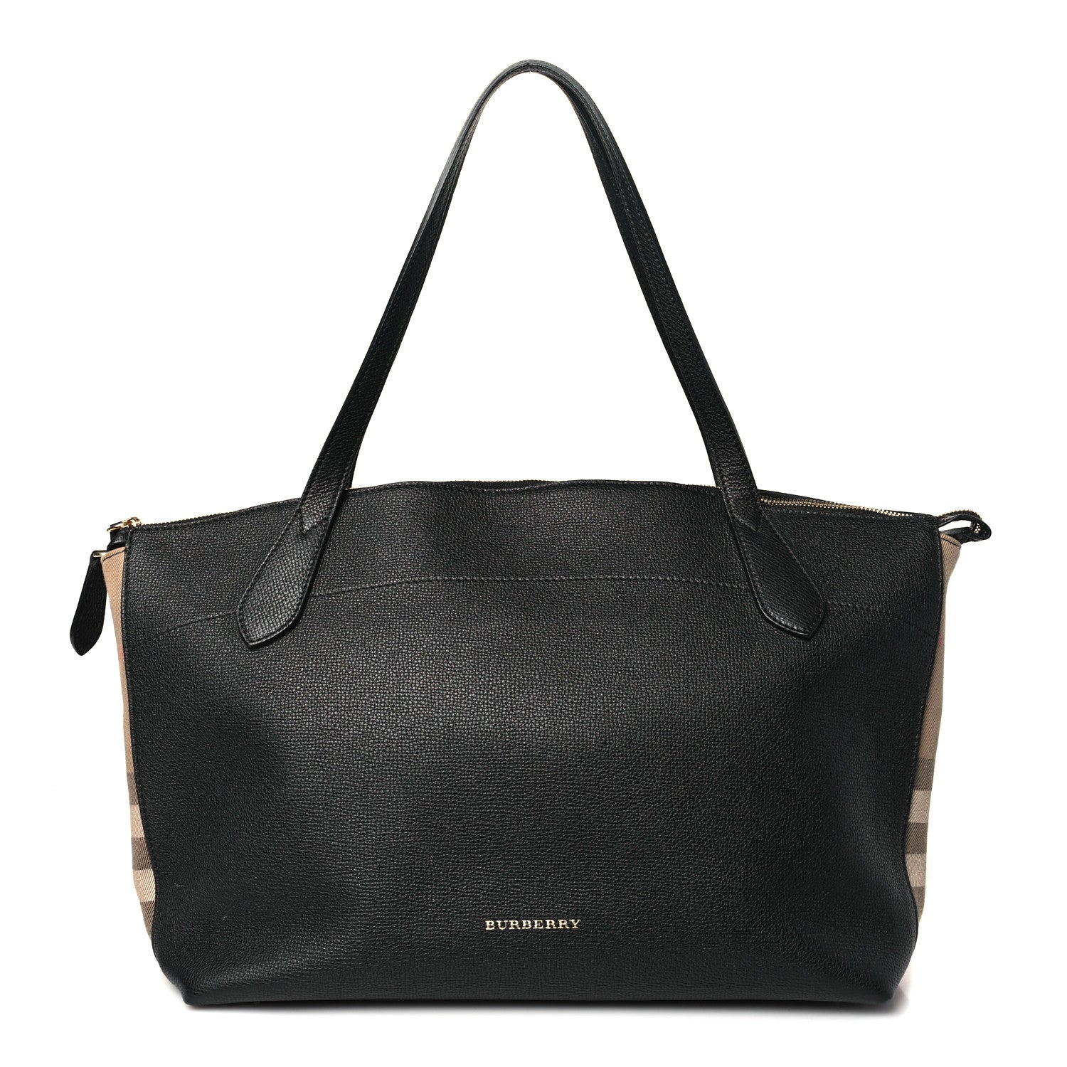 Burberry Derby Calfskin House Check Medium Welburn Tote Black 1 of 9