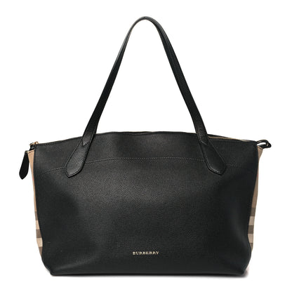 Burberry Derby Calfskin House Check Medium Welburn Tote Black 1 of 9