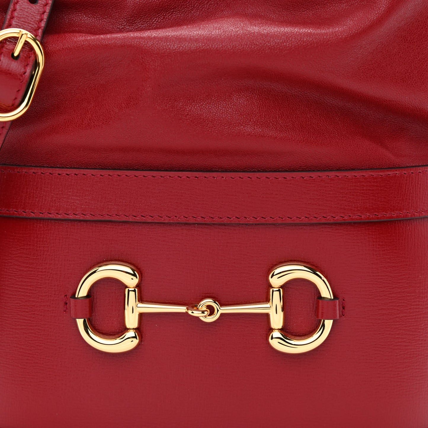 Azalea Sakai Calfskin Horsebit 1955 Drawstring Bucket Bag New Cherry Red