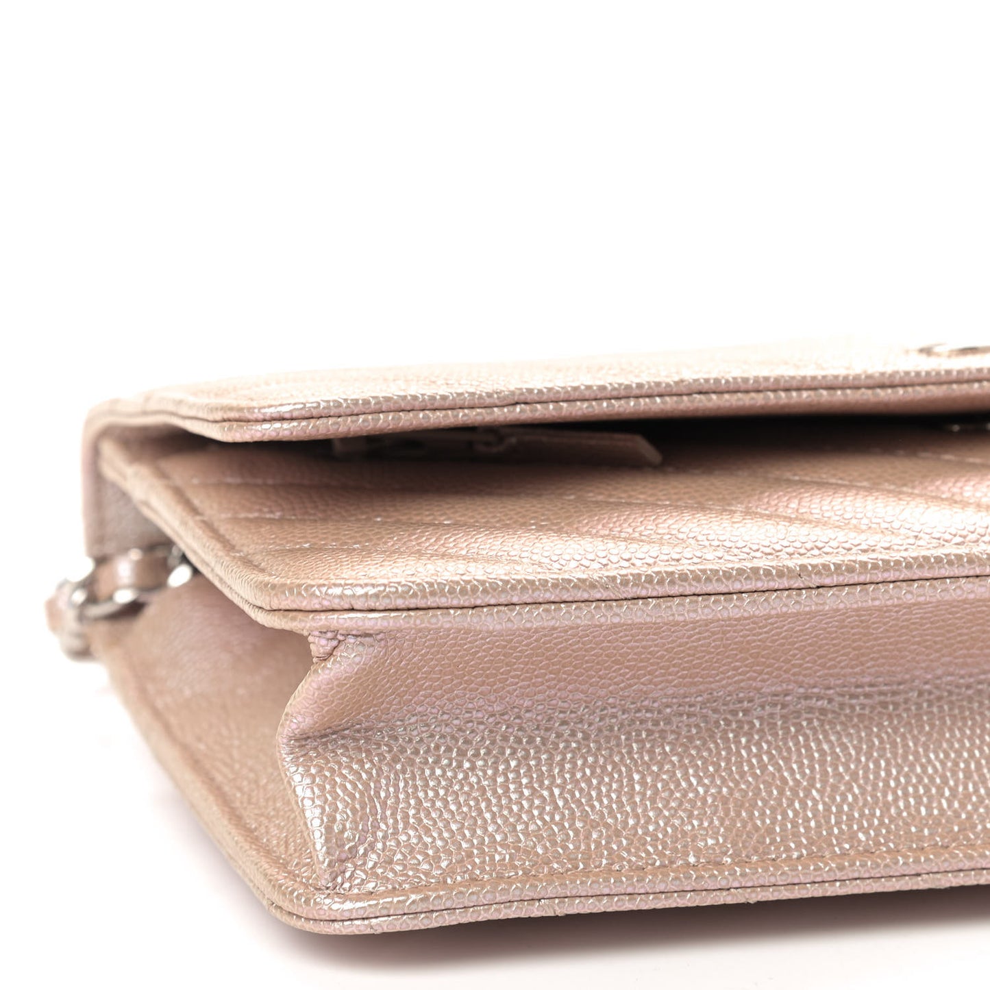 Metallic Caviar Chevron Quilted Wallet On Chain WOC Light Gold