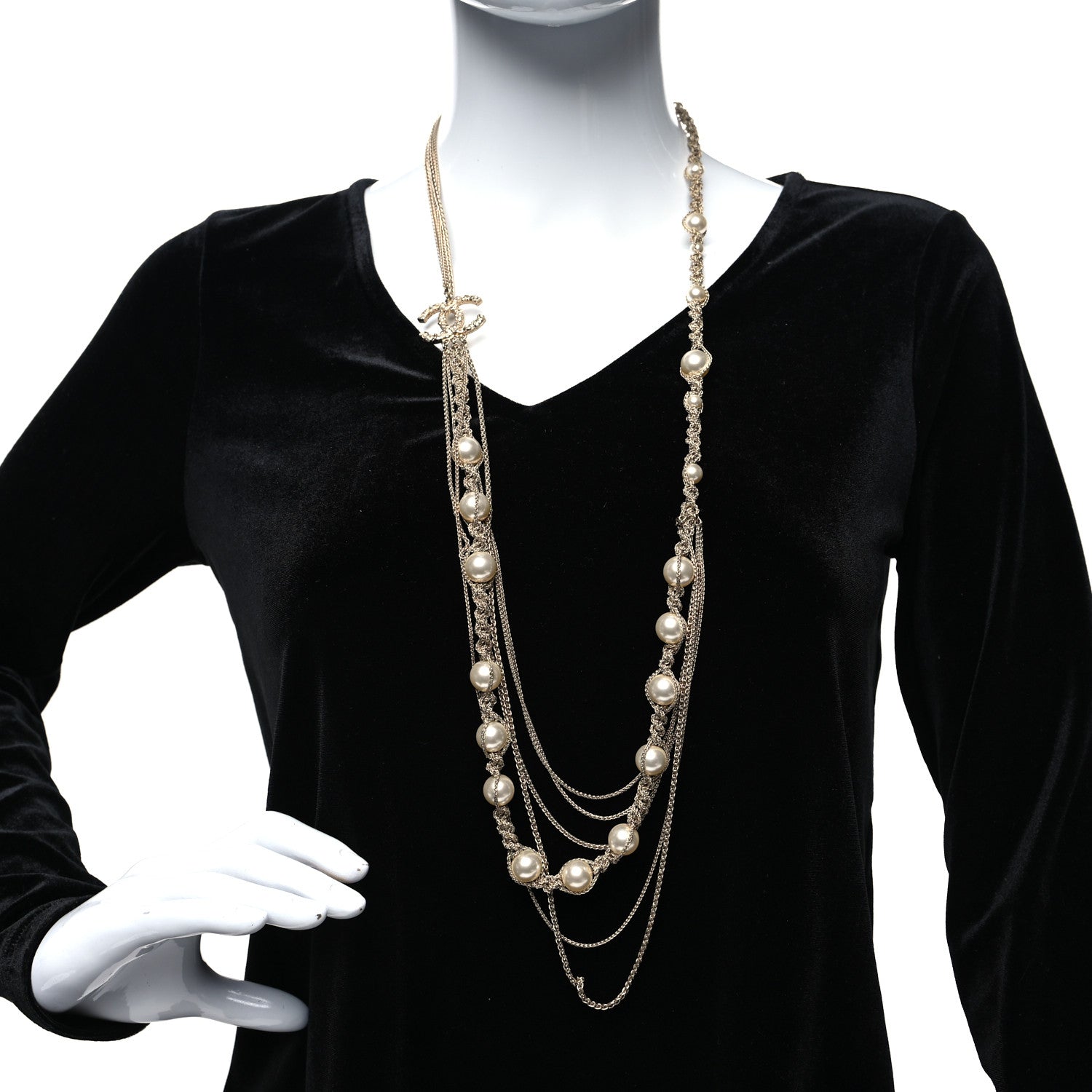 Chanel Pearl CC Chain Multi Strand Necklace Gold 2 of 5