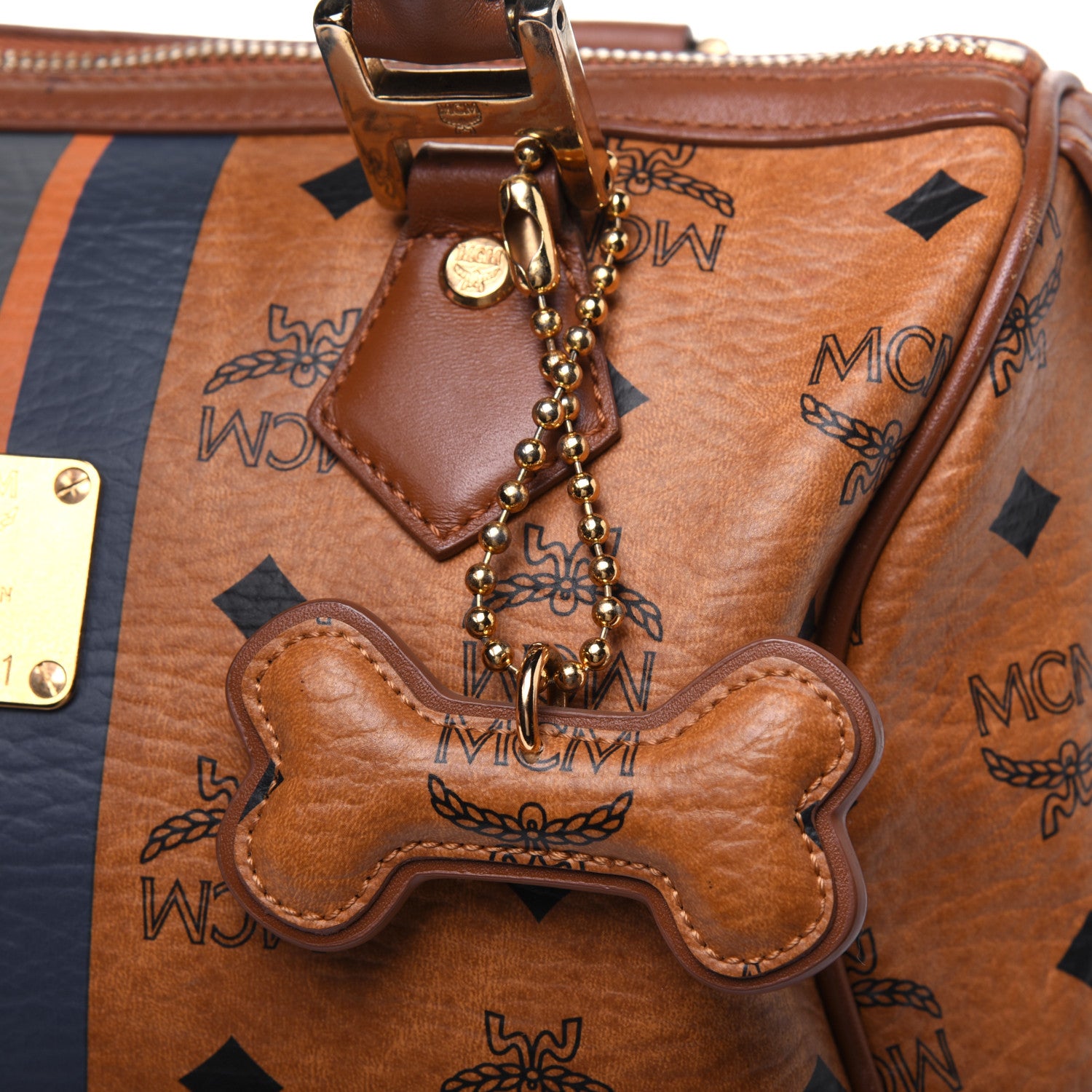 MCM Visetos Dog Bone Boston Bag Cognac 14 of 16