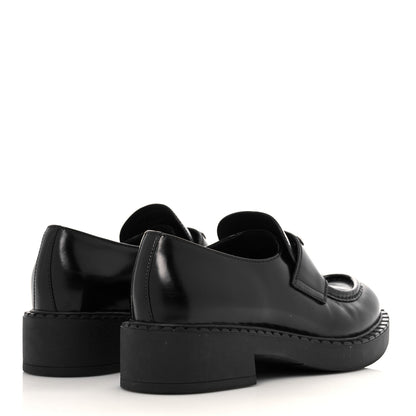 Prada Spazzolato Metal Triangle Logo 50mm Loafers 39 Black 4 of 12