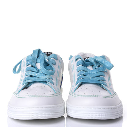 Chanel Calfskin Womens Logo Sneakers 37 White Blue 2 of 11