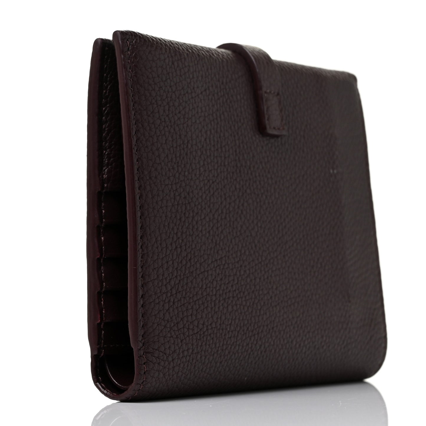 Grainy Calfskin Monogram Motif Folding Wallet Brown