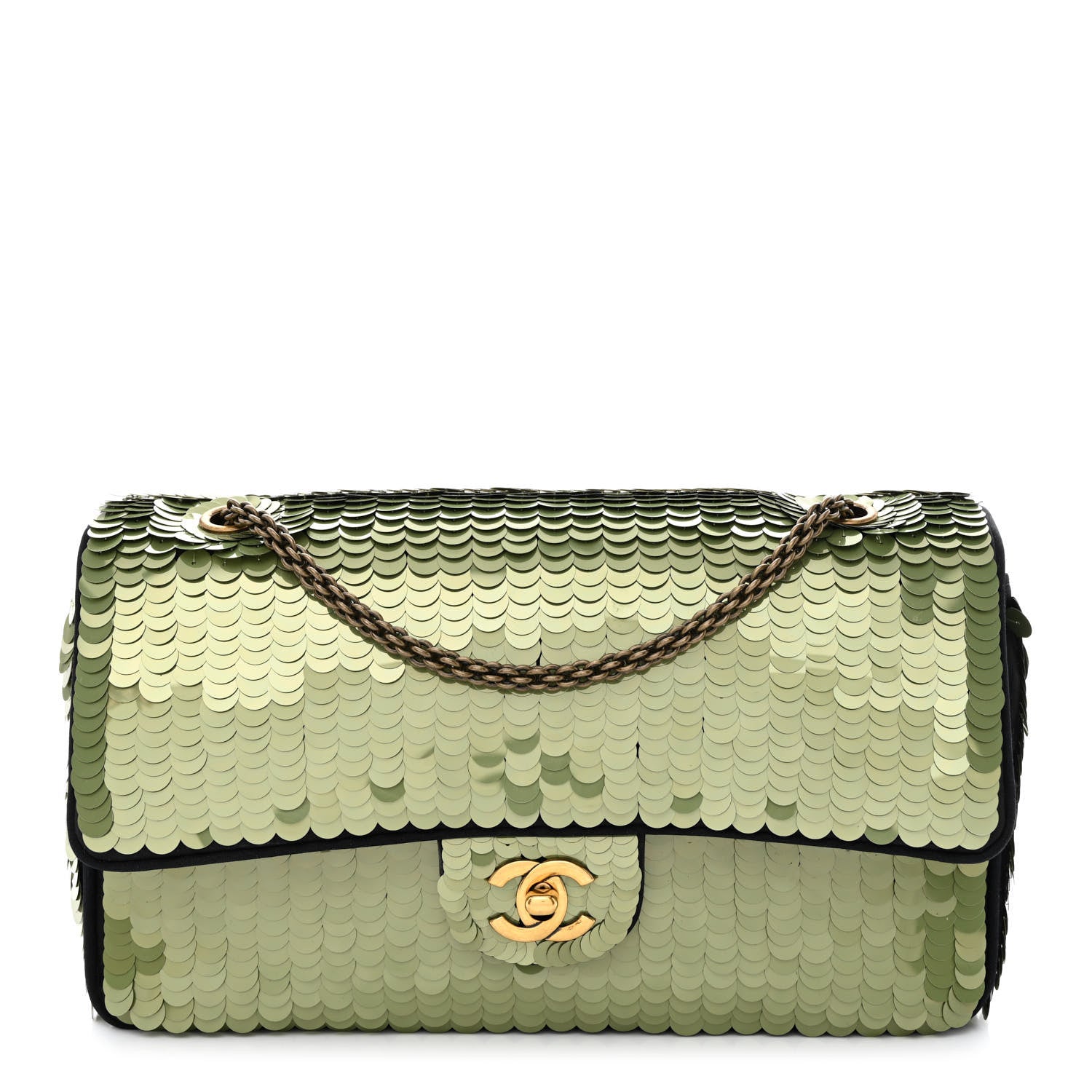 Chanel Satin Sequin Medium Paris Shanghai Double Flap Green 1 of 14