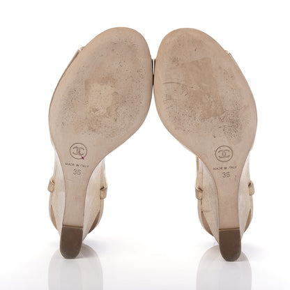 Chanel Metallic Calfskin Pearl Wedge Sandals 36 Gold 6 of 10
