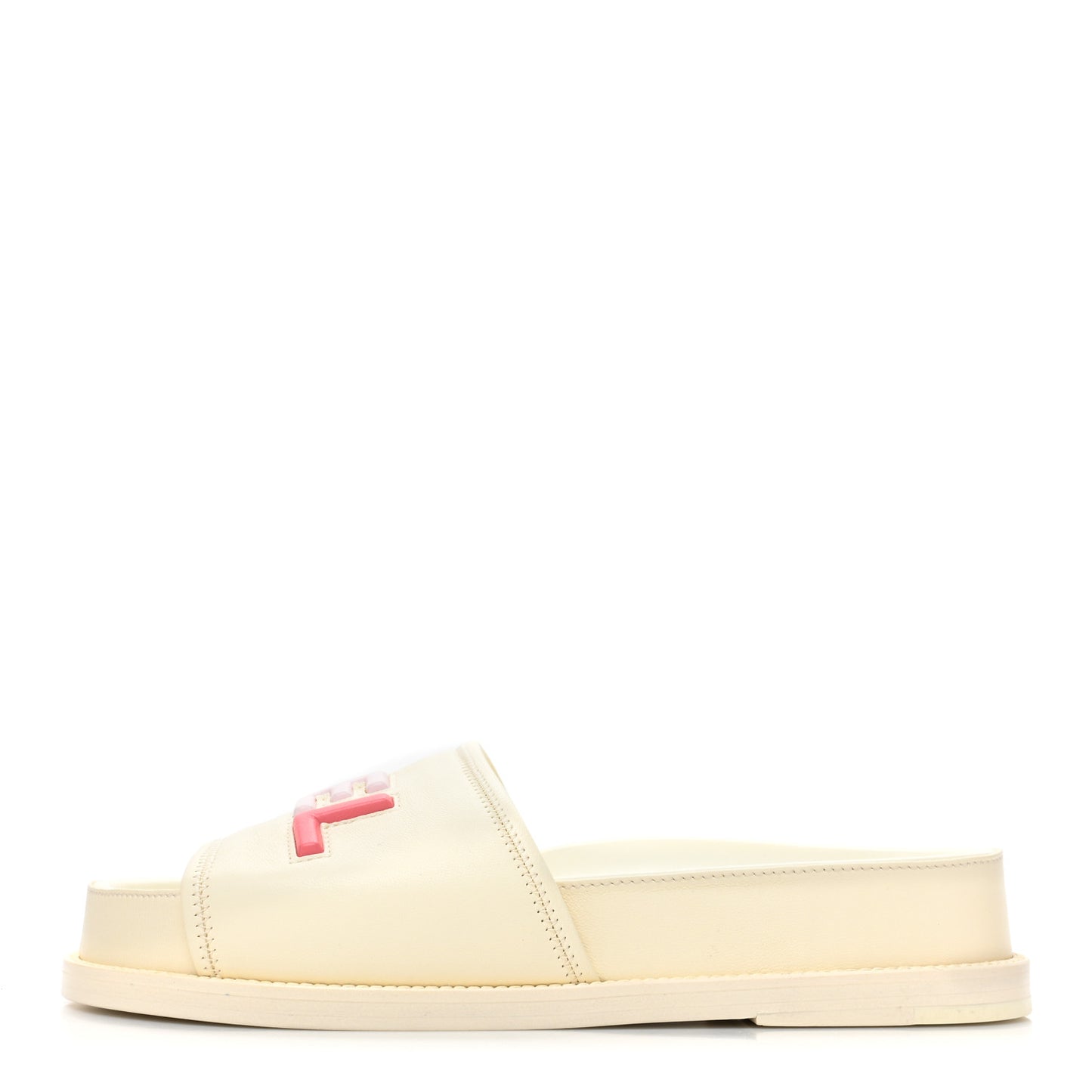 Lambskin Cha-Nel Mule Sandals 38.5 Ivory Multicolor