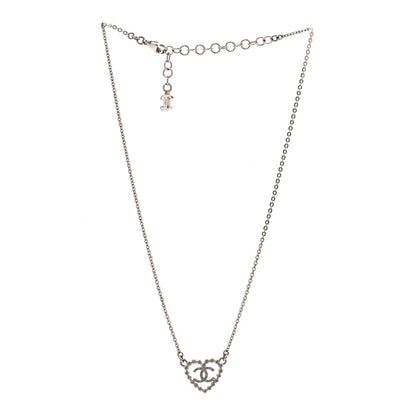 Chanel Crystal CC Heart Necklace Silver 3 of 6