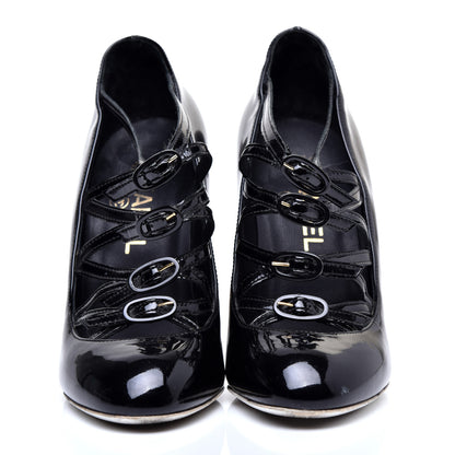Chanel Patent Calfskin Quilted CC Strap Pumps 36 Black Gold 2 of 8