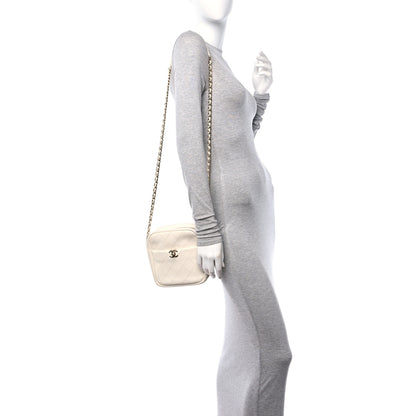 Chanel Goatskin Stitched Casual Trip North South Camera Case White 3 of 12