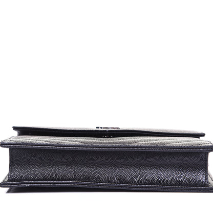 Saint Laurent Grain De Poudre Matelasse Chevron Monogram Envelope Chain Wallet Black 11 of 12