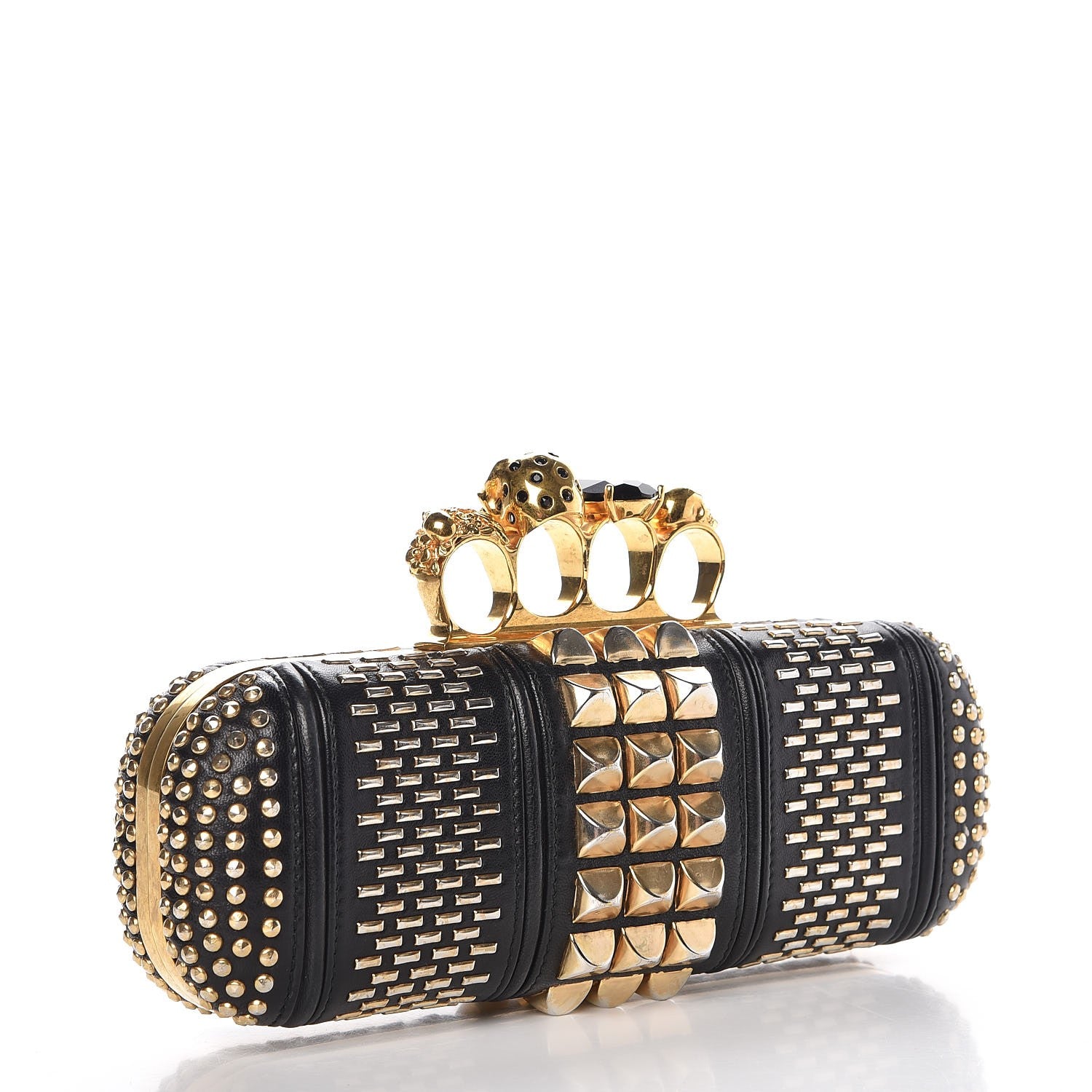 Alexander McQueen Nappa Studded Skull Knuckle Box Clutch Black 4 of 8