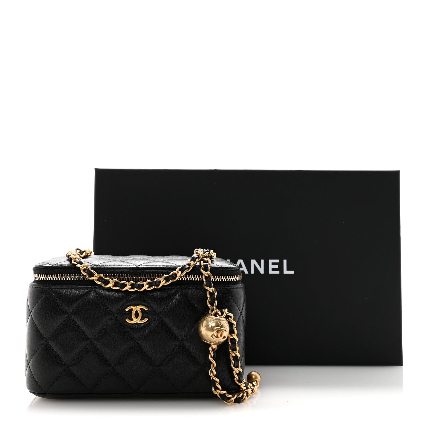 Chanel Lambskin Quilted Pearl Crush Small Vanity Case With Chain Black 11 of 11